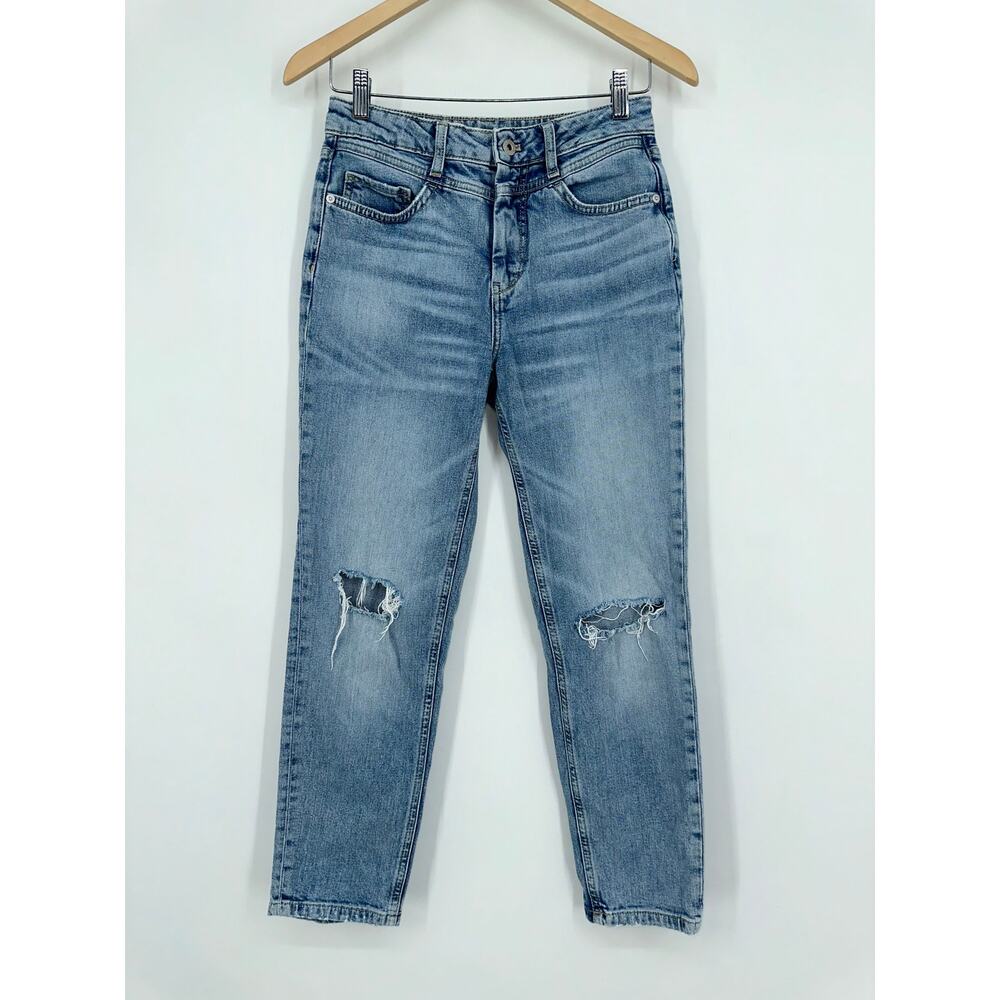 Anthropologie Pilcro High Rise Slim Straight Jeans Distressed Denim Medium Wash - Picture 4 of 10